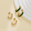 18K Gold Plated White Diamond Hoop & Stud Earrings - French Style Titanium Steel