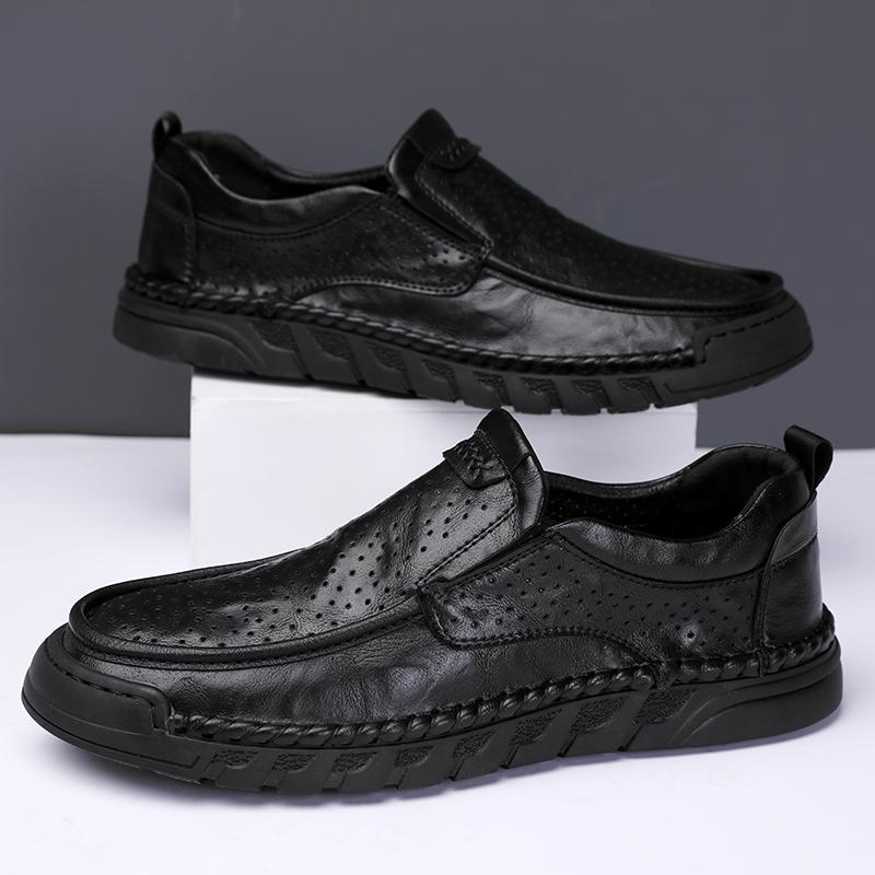 

Мужские туфли из перфорированной кожи, ручной работы, мокасины, лоферы, слипоны, балетки, обувь для ходьбы 39 чёрный