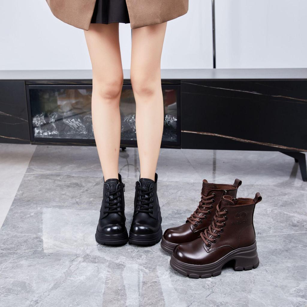 Women's High-Top Winter Cotton Boots: Soft Sole, Non-Slip Velvet, Cowhide Thick Sole Martin Style Short Boots