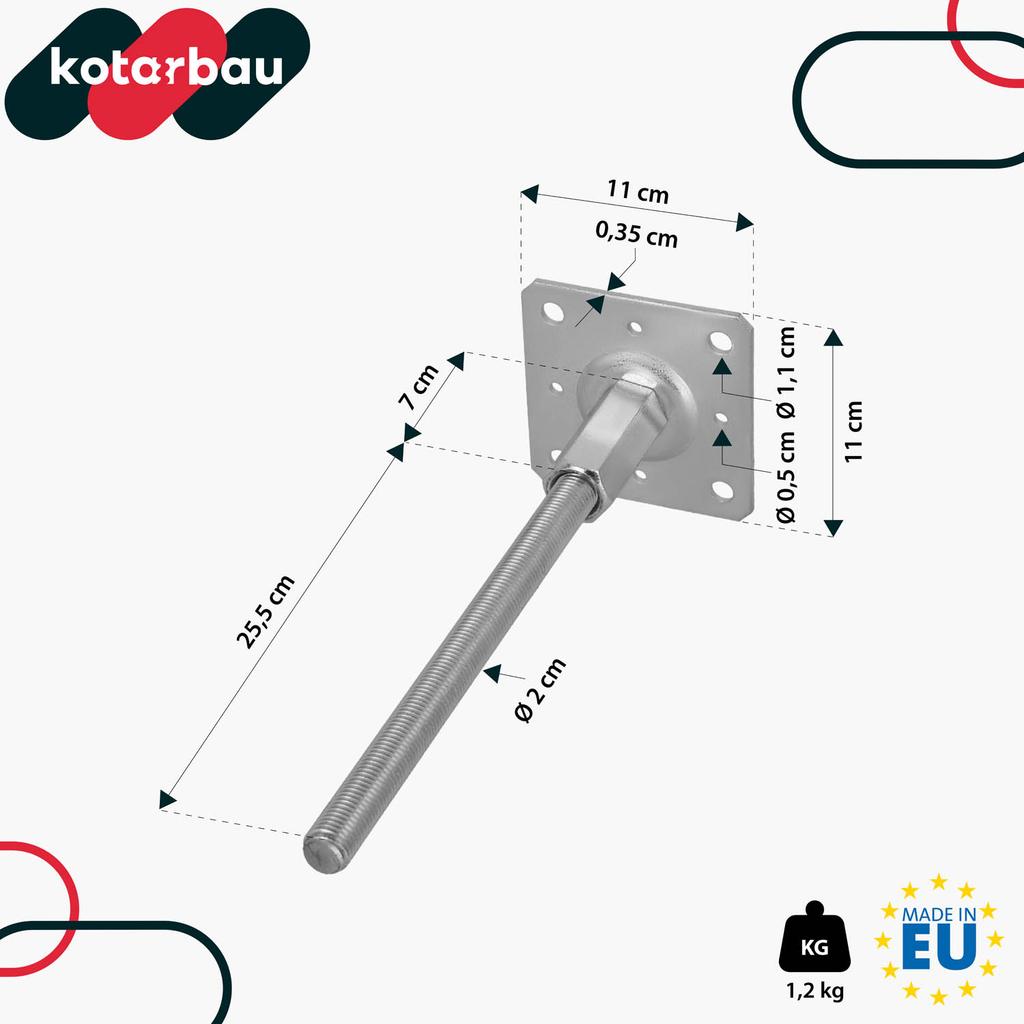 KOTARBAU® Vertically Adjustable Steel Post Base Anchor for Gazebos, Sheds, Fences 110 X 330 Mm