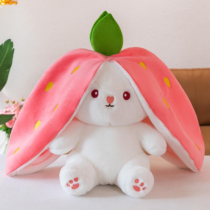 

Strawberry Bunny Plush Toy with Big Ears and Carrot Stuffed Doll 25cm (0.15kg)