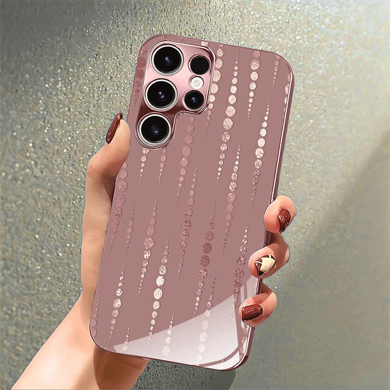 Custodia in Vetro Temperato Metallizzata con Fantasia a Strisce per iPhone 17 Pro Max 11 12 13 14 15 16 Pro 15 14 Plus 17 Air 17E Cover
