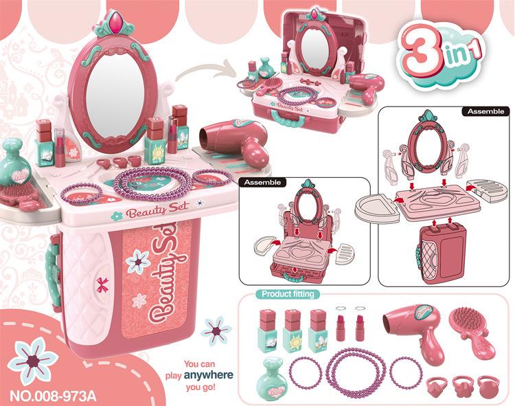 Children's Suitcase Playset: Makeup, Vanity, Doctor Tools, and Kitchen Set