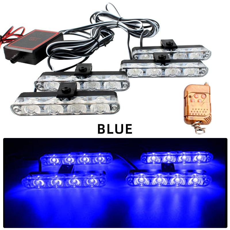 4 In 1 Rot Blau Notfall Blitzer Lichter Polizei Lichter 12V Mit Drahtloser Fernbedienung Blitz Kühlergrill Licht für Autos LKW Van SUV