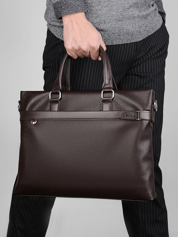 Men's Large Capacity Soft Leather Business Briefcase - A4 Shoulder and Crossbody Computer Bag