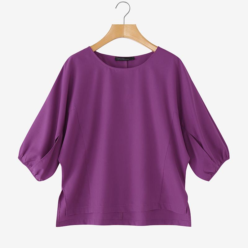 

ZANZEA Women Summer Round Neck Solid Color 3/4 Sleeve Loose Blouse S фіолетовий