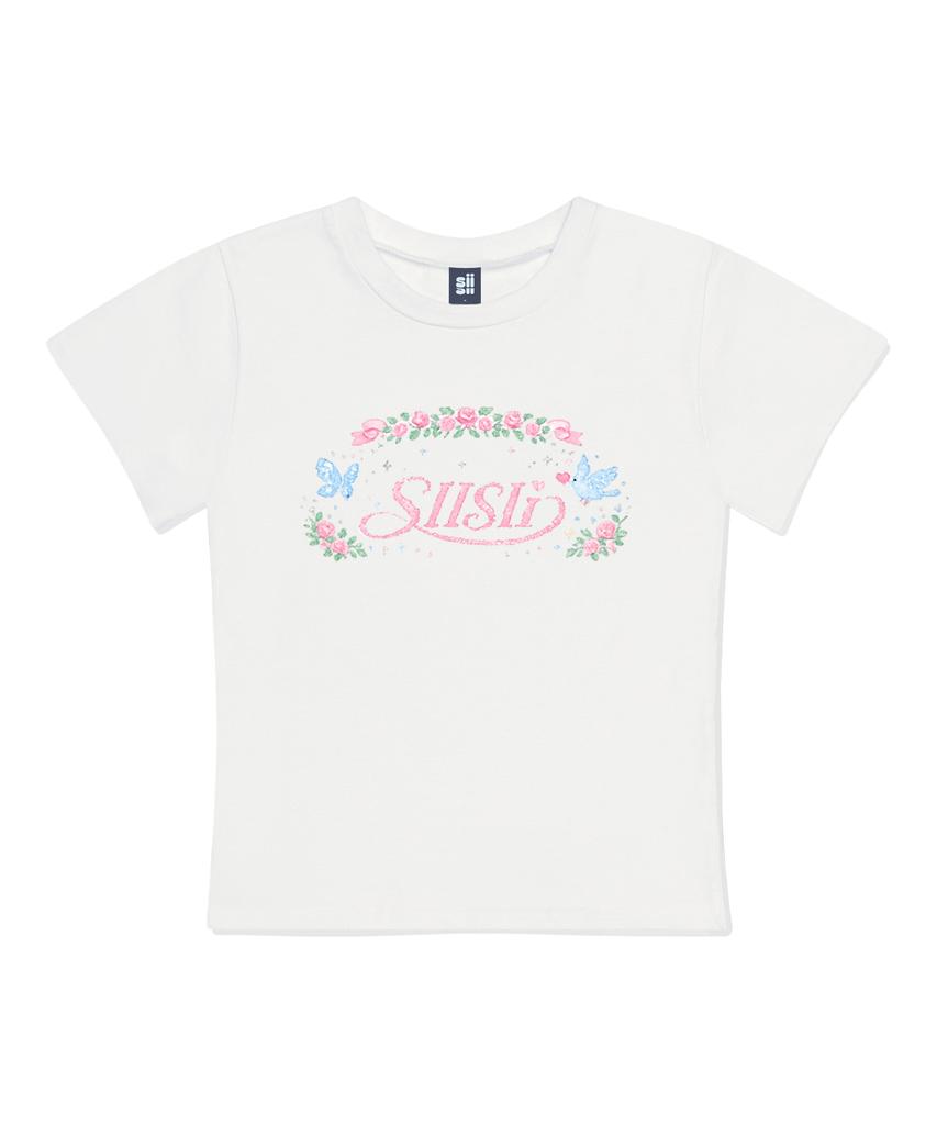 PAGESIISII Spring Mood Print Slim Fit Short Sleeve T-Shirt Ivory