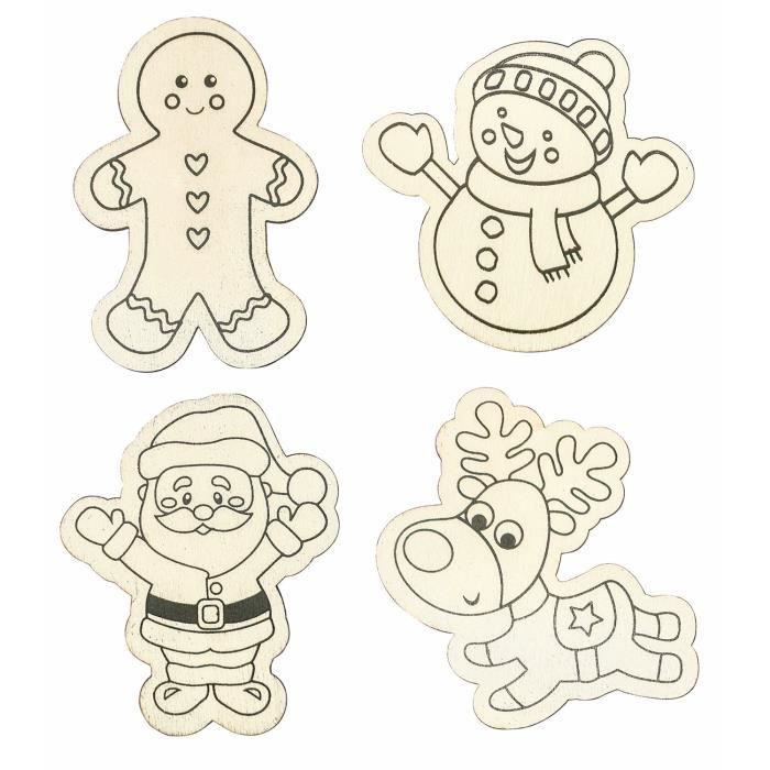 Aimants de Noël - MEGACREA DIY - 6x3cm - MDF - Beige - Lot de 4 pièces