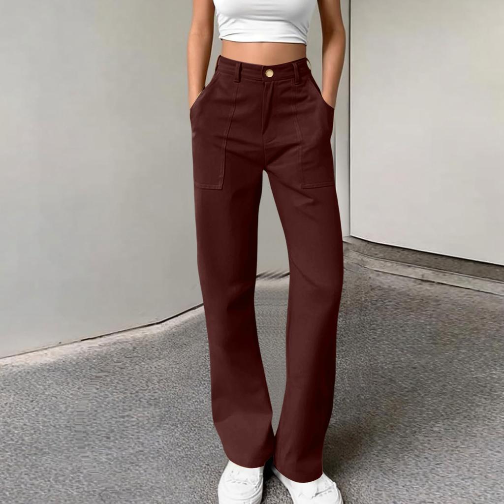 Women's Color Button Loose Sports Casual Workwear Pocket Trousers