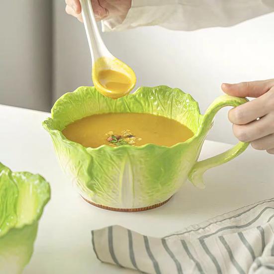 Ceramic Noodle Bowl Creative Cabbage Shape Serving Bowl Cartoon Vegetable Tableware for Noodles Soup Salads