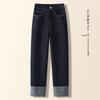 2025 New Spring Women's High-Waisted Blue Slimming Harem Jeans - Cuffed, Cropped, and Loose-Fit Cigarette Pants