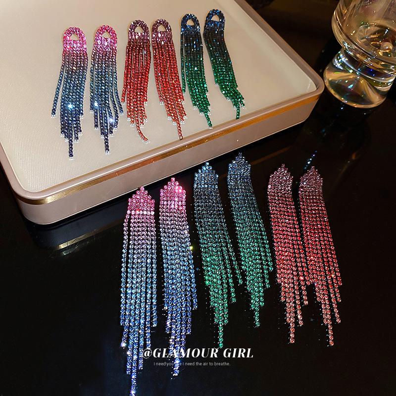 Silver Needle Retro Rhinestone Water Drop Tassel Earrings - Elegant Stud Accessories for Women