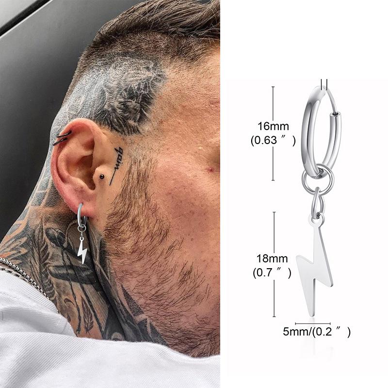 Lightning Bolt Charm Hoop Huggie Copper Color Earrings for Men Stainless Steel Hinge Hoops Lightnings