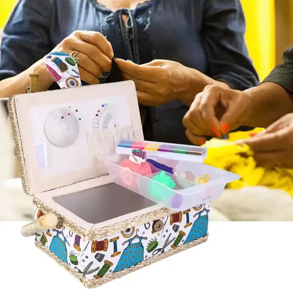 Sewing Storage Box Craft Sewing Tool Layer Needle Thread Basket Floral Thimble Thread Needle Sewing Organizer Accessories