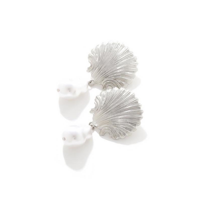 New Trendy Exaggerated Vacation Style Shell Baroque Pearl Pendant Earrings for Women Fashion Exquisite Beach Party Earrings