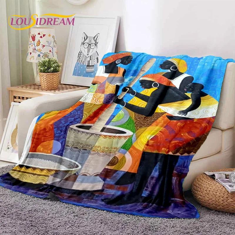 Cartoon Africa Ethiopian Custom Painting Art Soft Flannel Blanket for Bed Bedroom Sofa Picnic,Throw Blanket for Outdoors Leisure