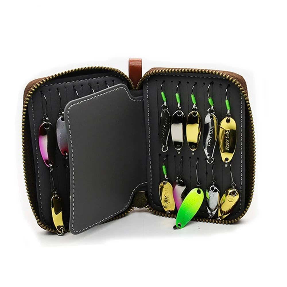 Carrying Case Lure Wallet Bag PU Leather Fishing Bag Outdoor Sports Jig Spinner Bag Fly Fishing