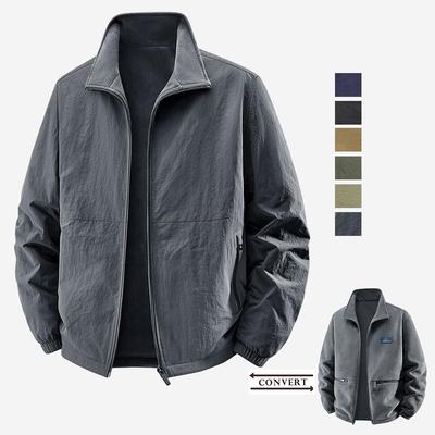 Men’s Reversible Jackets Stand Collar Zipper Tops Long Sleeves Double-sided Wear Warm Windbreaker Autumn Winter Out Wear