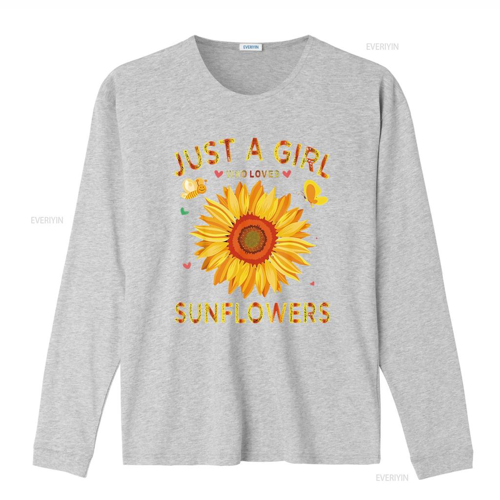 Fashion Sunflower T Shirt For Women Crewneck Just A Girl Who Loves Sunflowers Black vintage Washed Breathable Unisex