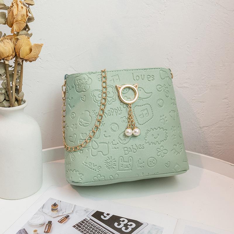 

Ladies bag new fashion pearl printing messenger bucket bag fresh and sweet messenger bag зелёный