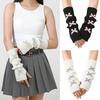 Bow Gloves for Women In Autumn and Winter Knitted Warm College Style Mid Length Stacked Sleeves Fingerless Arm Sleeves
