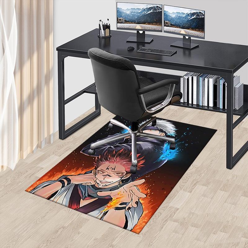 

1pc Anime Cartoon Design Jujutsu Kaisen Chair Mat - Office Desk Rug with Blue Flames and Red Hair Characters, Non-Slip Carpet for Home Decor, Suitable 60cm by 90cm