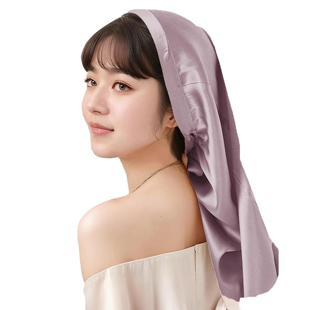 Innodenki Night Cap for Long Cylindrical Hair Prevents Reduces for Includes a Plain Gift Foggy Purple Hair, Cap, Moisturizing, Bedhead, Friction,