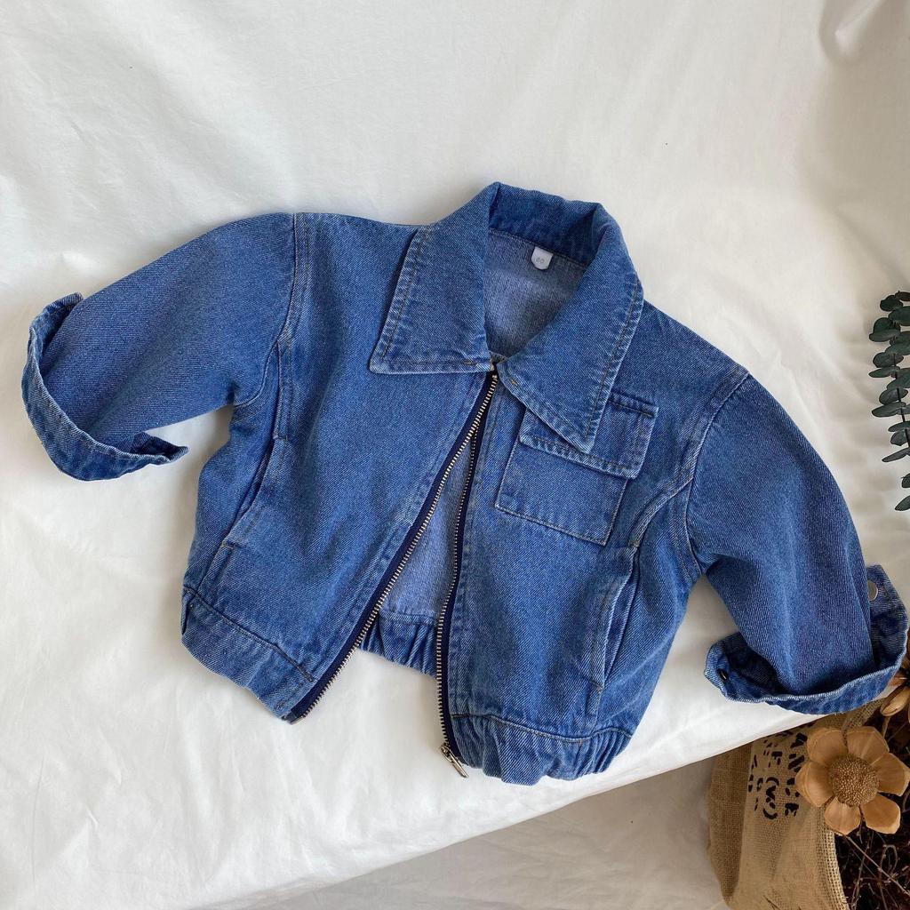 Korean Style Autumn Children's Heavy Duty Soft Denim Jacket - Boys & Girls Fashionable Workwear Zipper Jacket