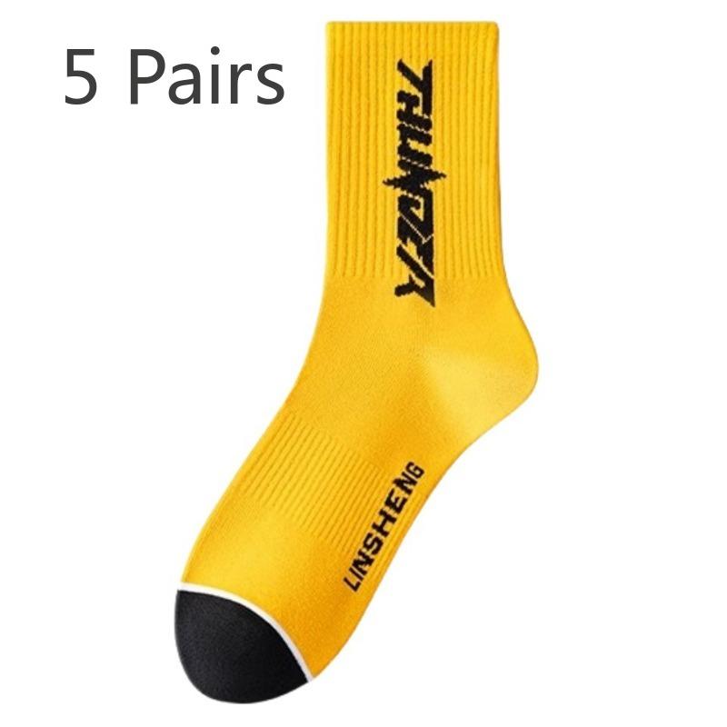 

5 пар мужских осенне-зимних носков из чистого хлопка с дезодорирующим эффектом для баскетбольных студентов 5 Pairs жёлтый/чёрный