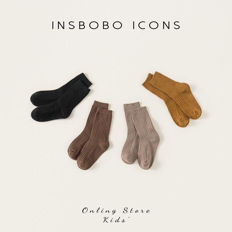 Insbobo Children s Socks 2025 Autumn New Girls Solid Tube Socks Spring and Autumn Boys  Simple Children s Socks Fashion XL Socks Size: 18-20cm Four pairs
