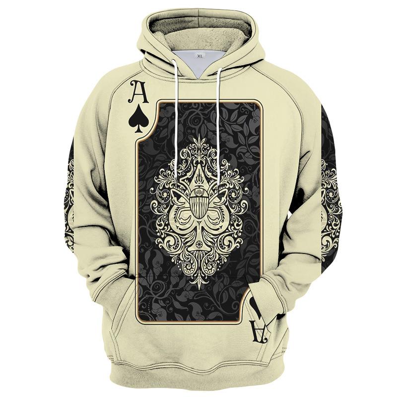 Mote Uformelt 3D Print Poker Herre Hettegensere Vår Høst Langermede Gensere Hip Hop Style Sweatshirt Oversized hettegenser