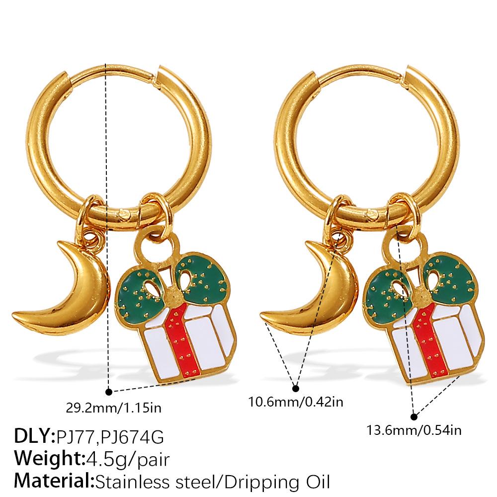 2025 DIY Christmas Style 18K Gold Plated Stainless Steel Pendant Earrings for Women