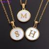 Round Gold Color 26 Letter Necklaces Alphabet Shell Pendant Necklace for Women Men Stainless Steel Chain Jewelry 1PC