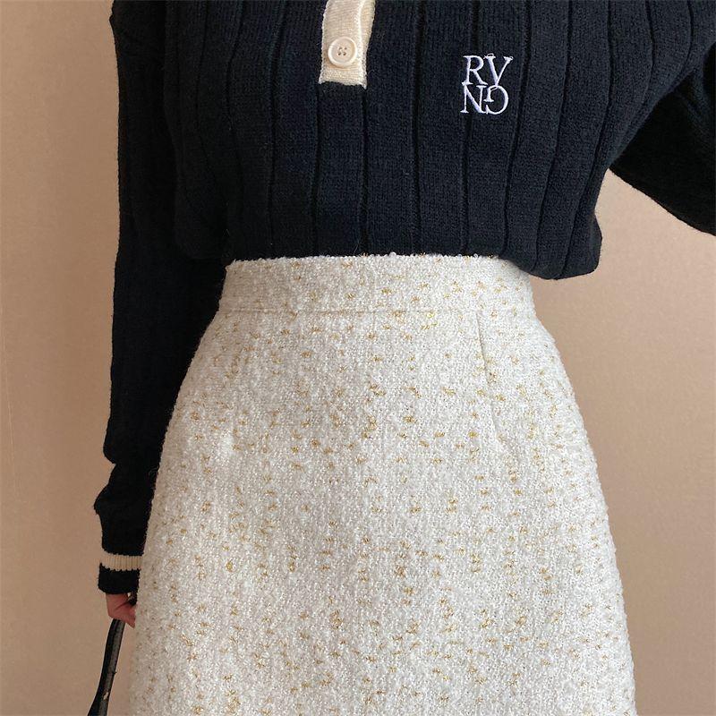 Fioletowe tweedowe spódnice damskie ołówkowe obcisłe spódnice z wysokim stanem Vintage jesienno-zimowa szczupła koreańska elegancka krótka mini spódniczka