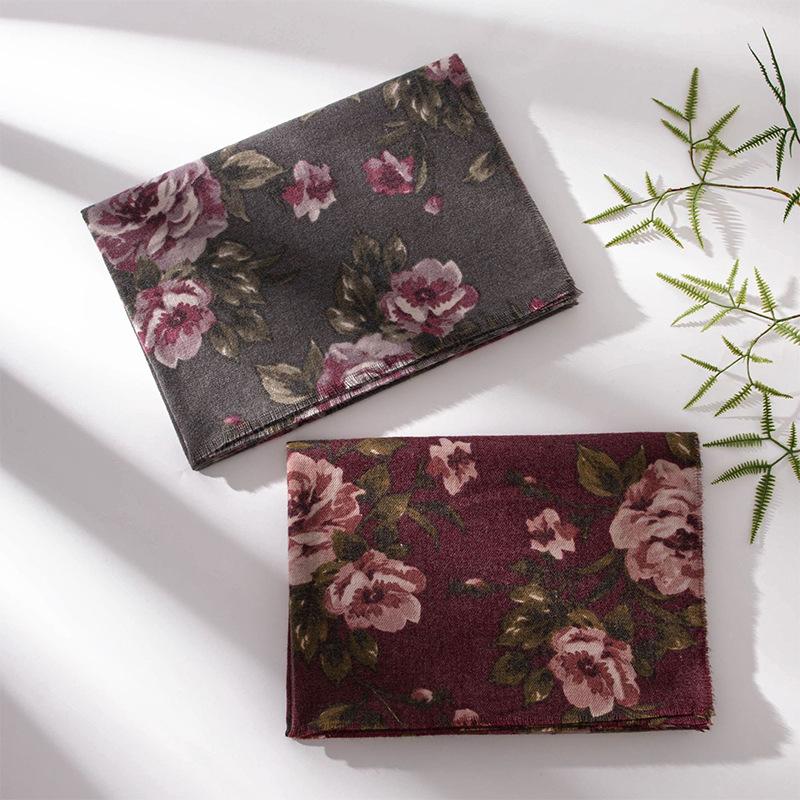 New Autumn and Winter Imitation Cashmere Tassel Shawl Fresh and Sweet Rose Print Cold Proof Warm Scarf