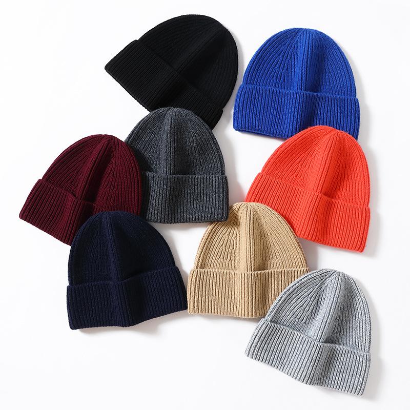 100% pure wool knitted hat thermal pullover hat autumn and winter new versatile fashion cold hat ear protector wool hat