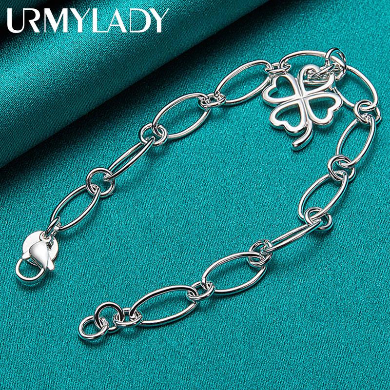 Pulsera con colgante de trébol de cuatro hojas de plata de ley 925, joyería de moda MB135