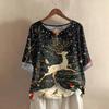 Women's Fashionable And Casual Shirt Half-sleeve Round Neck Print Cotton And Linen Blouse Top