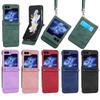 Hinge Protection Phone Case for Samsung Galaxy Z Flip 7 6 5 4 3 5G Flip7 FE Hand Strap Wallet Cards Holder Leather Cover