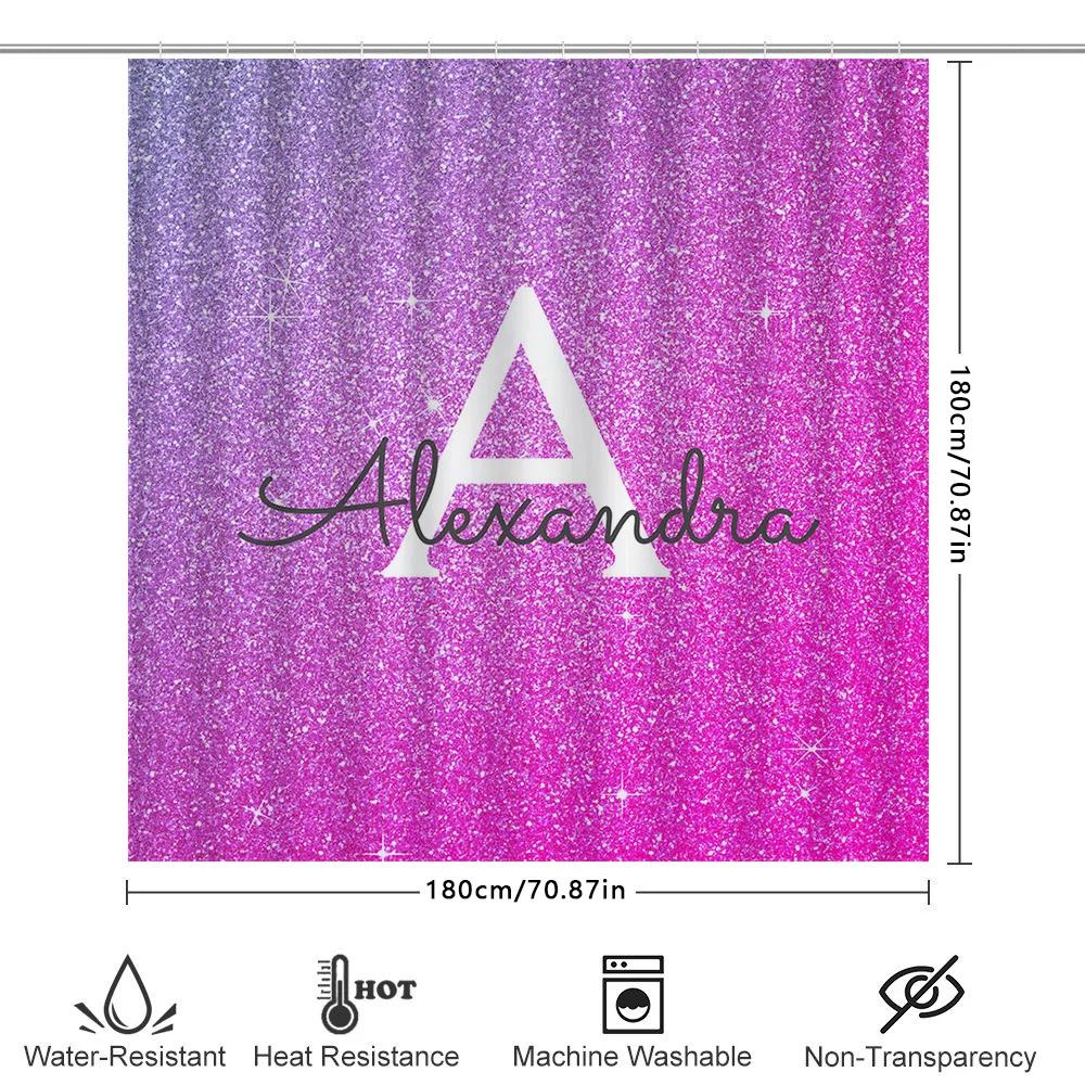 Pink Glitter Shower Curtain With Name Monogram For Girls Bathroom Decor Custom Made Curtains