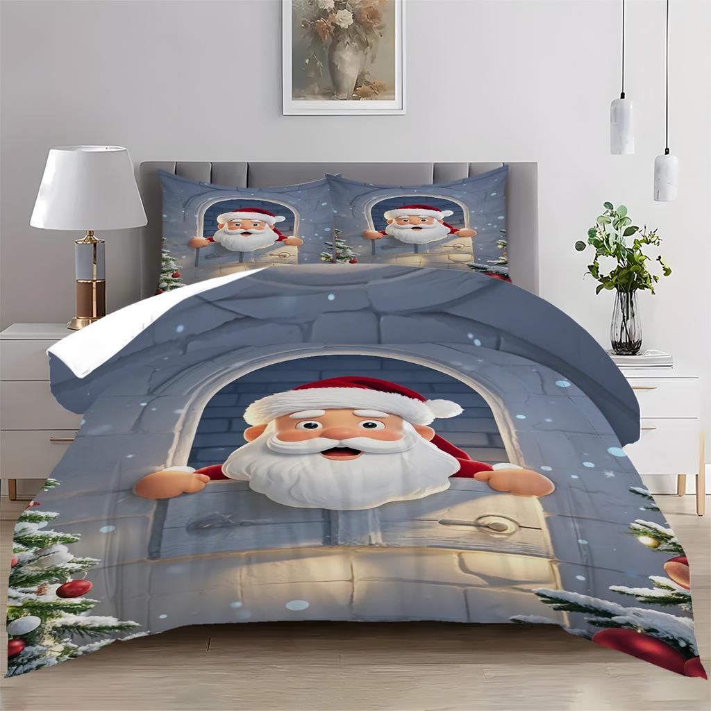 Dynetrekk trykket med juledekorasjon Supermyk børstet mikrofiber Dobbeltseng Komfortabelt sett med glidelåslukking og 2 putetrekk
