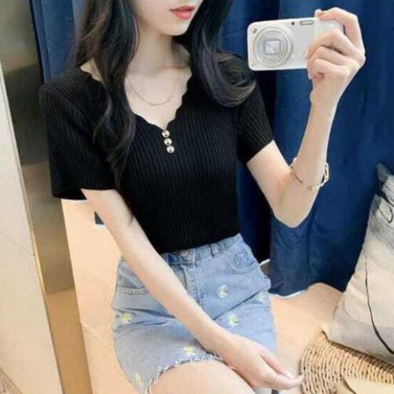 Shop   Women Wave Neck Ribbed Short Sleeve Knit Won Wkn Wfje4mz