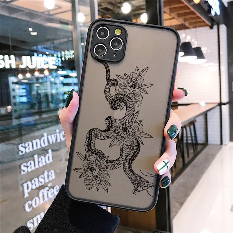 Snake Black Matte Phone Case For iPhone X XR XS 17 15 14 13 12 mini 11 pro max for iphone 16 Plus Promax Shockproof Back Covers