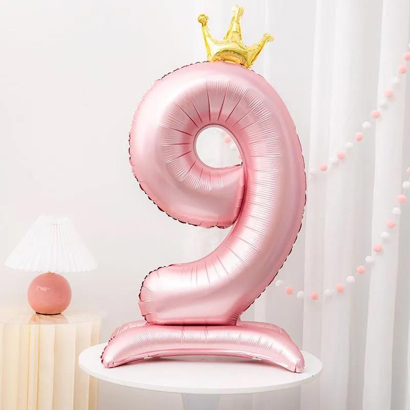 Gradient Color Crown Number Balloon Pillar, 32-40 Inch, First Birthday Party Decoration