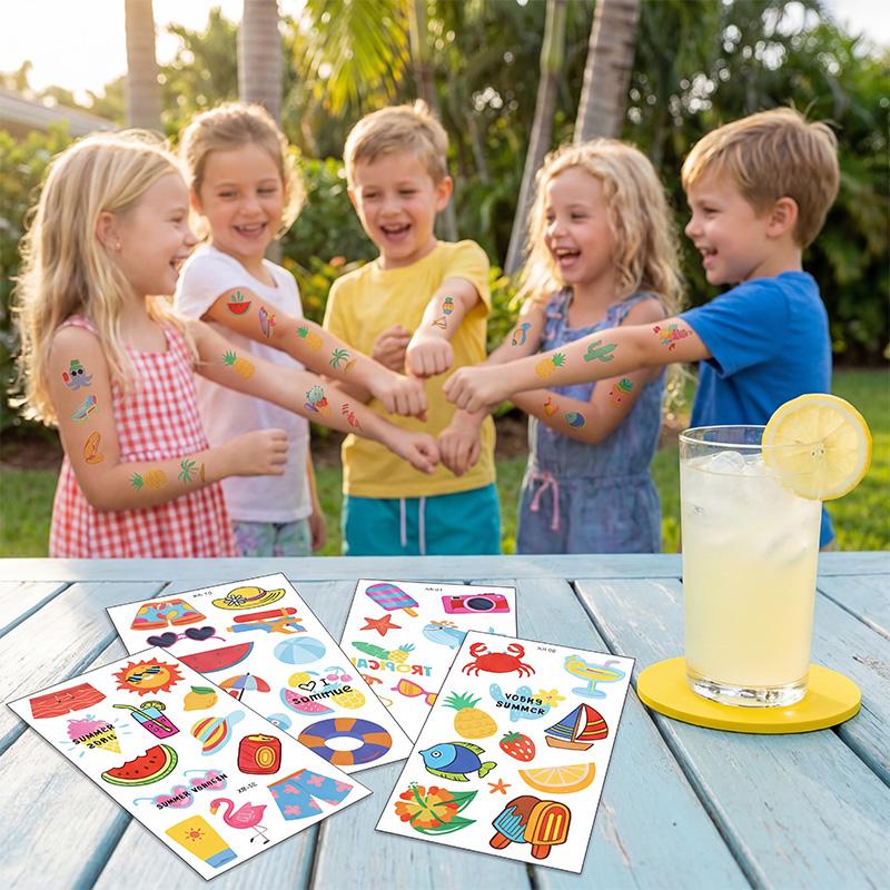 10pcs Hawaiian Summer Party Temporary Tattoo Sticker Waterproof Tropical Flamingo Luau Beach Birthday Party Decoration Kids Gift