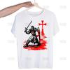Medieval Knights Templar Printed T Shirt Men Retro Washed Tops Tees Harajuku Tshirt Streetwear Hip Hop Male T-shirts