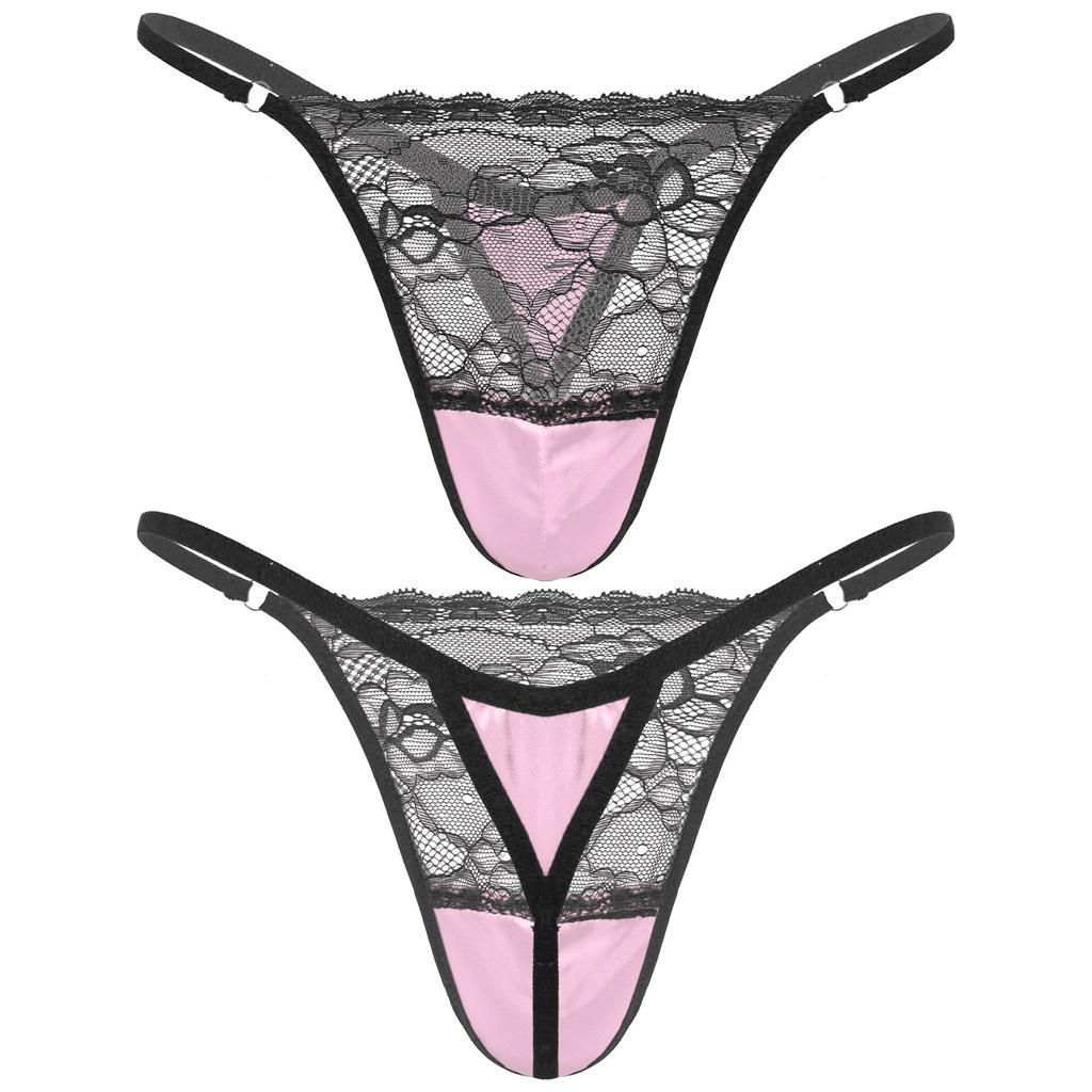 Sexy Men Sissy Sheer Lace Underwear Thong Crossdress T-back Brief Panties