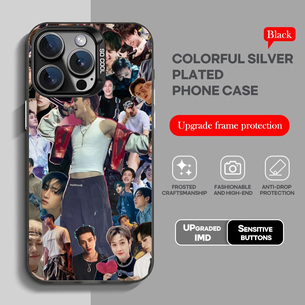 Korean singer  B-bang-chanS Phone Case black IMD Colorful Silver Suitable soft case for iPhone 16 15 14 13 12 11 XS Pro Max