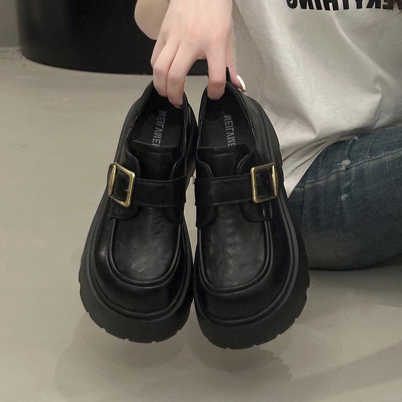 thick-soled black British style small leather shoes women's 2025 new summer and autumn versatile one-pedal women's shoes single shoes loafers