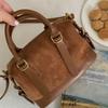 Retro brown suede handbag bag women's winter new trendy bowling bag multi-functional messenger bag